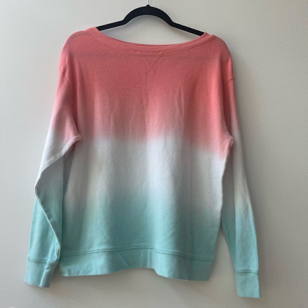 Splendid Cotton Dip Dye Red/White/Blue Long Sleeve Thermal Top - Small